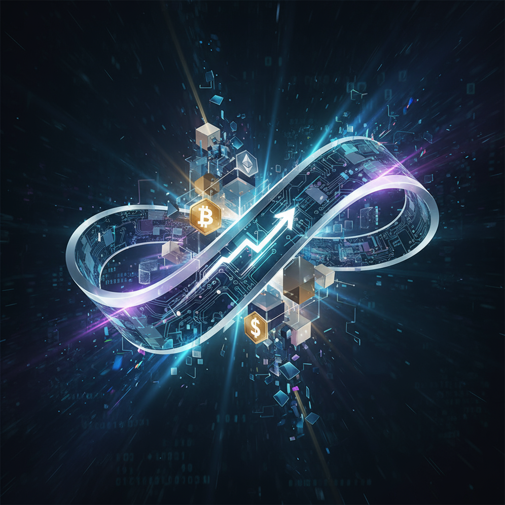 A unique, modern cryptocurrency or FinTech themed image, abstract, professional, innovative look.